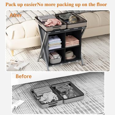 aboxoo 2-Pack Luggage Rack with Storage Space, Guest Room, Folding, Holds up to 54.4 kg, Space-Saving Suitcase Racks for Guest Rooms, Bedrooms, Hotels, Black (Gray, 2 Pieces)