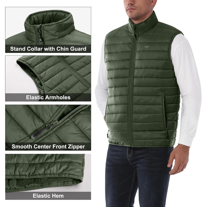 Стьобана жилетка чоловіча туристична 3XL, армійсько-зелена. З капюшоном, 5 кишень, для бігу, гольфу, походів, їзди на коні.