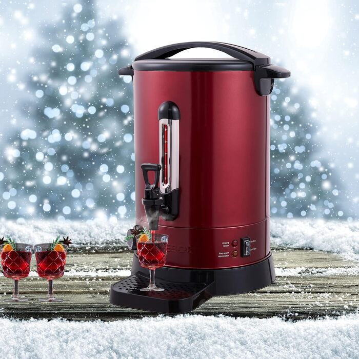 Arebos Glühwein Cooker 950 W | Hot Beverage Dispenser | 6.8 L | with Drip Tray, Spout, Thermostat, and Overheating Protection | Temperature Setting from 30-110 °C | (Red)