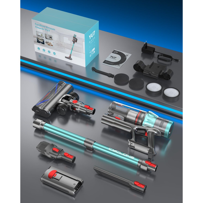 Бездротовий акумуляторний пилосос YU7 580W з потужністю всмоктування 47000Pa, час роботи до 70 хвилин, сенсорний екран, для килимів, шерсті тварин, твердих поверхонь