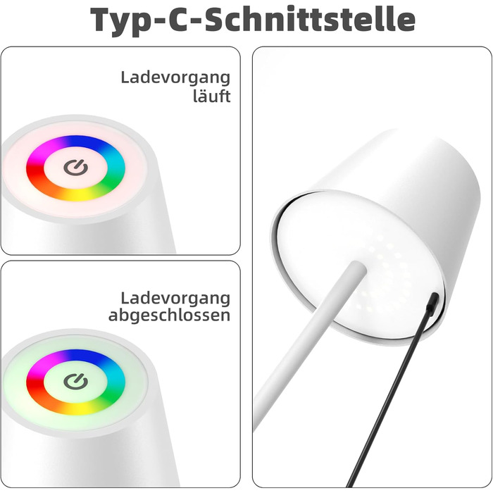LED-лампа Qsky настільна бездротова диммерна акумуляторна, перезарядна тепле світло 3000K+RGB, алюміній, вологостійка для ресторану, спальні, бару, IP54 (срібна 2 шт.) (біла 2 шт.)
