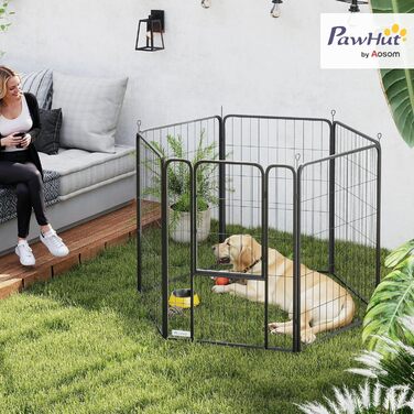 PawHut Вольєр для цуценят 6-гранний, з 6 секцій, дверцятами, захисним тентом, 100 см, для собак та котів, для дому та вулиці