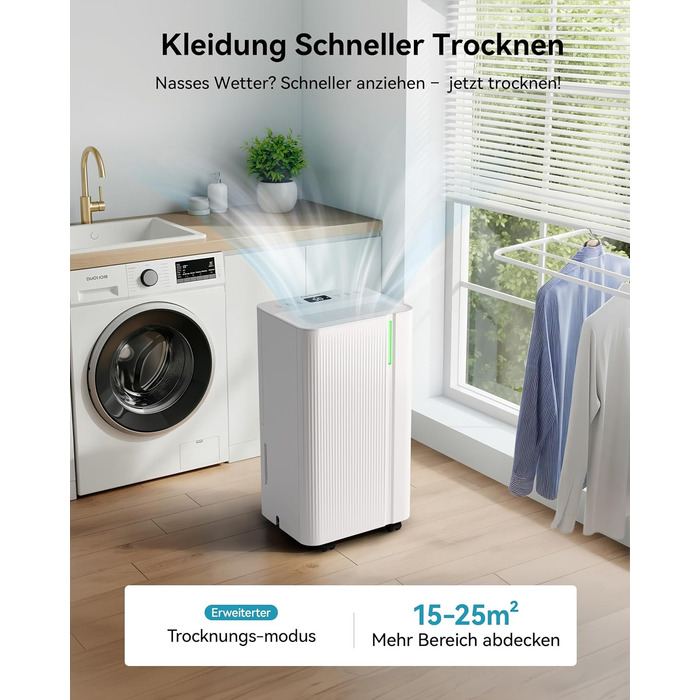 EUHOMY Електричний осушувач повітря 12л/24г, тихий та енергоефективний, з відведенням води, автоматичним розморожуванням, 3 режими, для квартири 25м²/122м³, спальні, підвалу