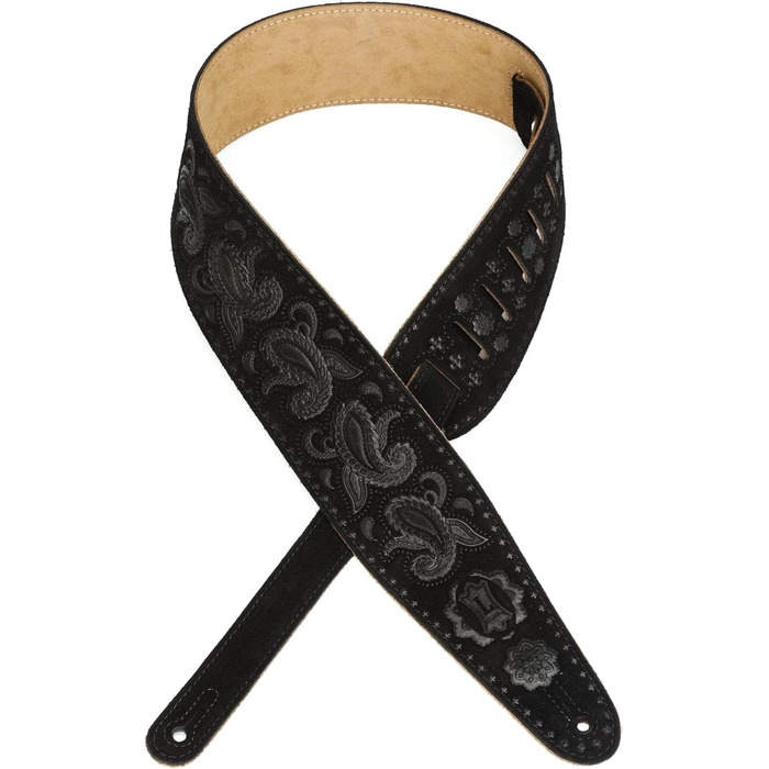 Гітарний ремінь Levy's Leathers з замшевої шкіри, чорний, з візерунком Paisley, ширина 7,6 см (PMS44T03-BLK)