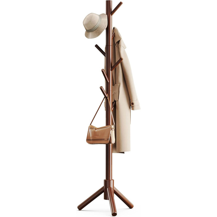 Pipishell Coat Rack, Clothes Rack, Garment Rack, Tree-Shaped Wardrobe, 3-Height Adjustable, for Clothing, Hat and Handbag, for Living Room, Bedroom or Office, With 8 Hooks, (Brown)