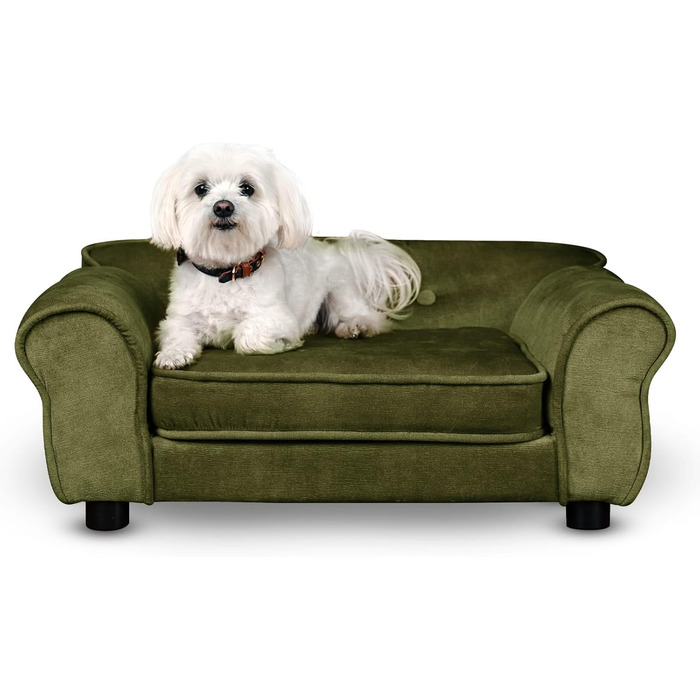 Диван для домашніх тварин MG Design темно-зелений: стабільний дерев'яний каркас, м'яке покриття, легкий у догляді. Підходить для собак та котів, готовий до використання. Темно-зелений – W12 (Оливковий – W11)