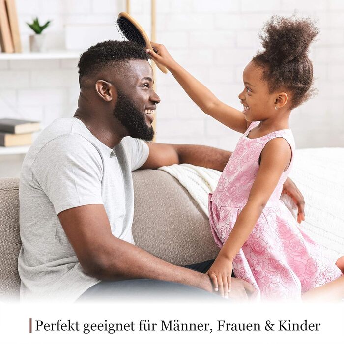 Бамбукова щітка для волосся з щетиною дикого кабана Lampox, масажна щітка для голови, розплутування волосся для жінок, чоловіків та дітей (овальна)