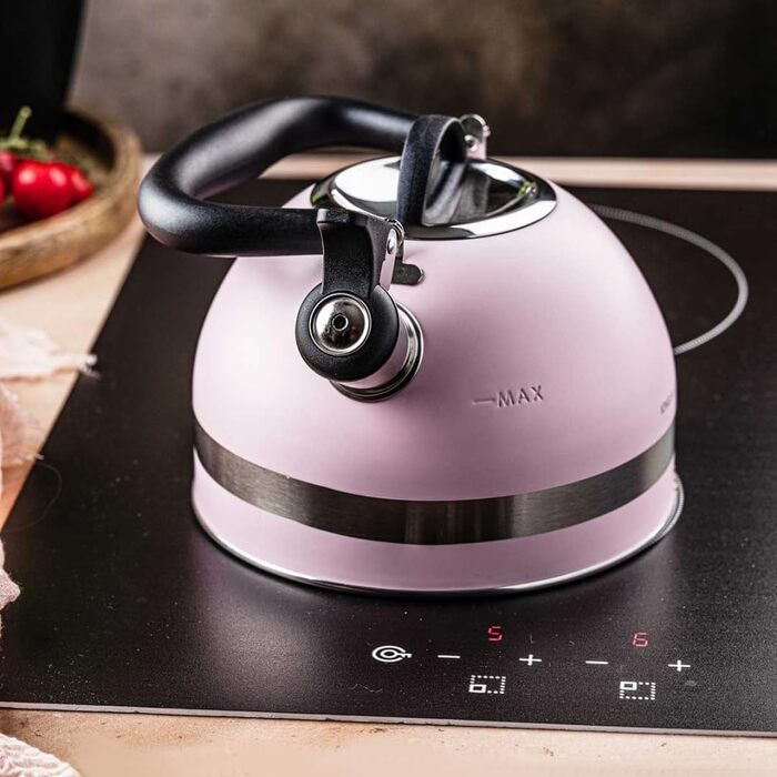 Чайник Kinghoff 1.8L з нержавіючої сталі з свистком, для індукційних плит, рожевий