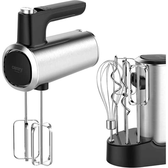 Міксер ручний CAMRY 900W з аксесуарами: 5 швидкостей, Turbo, 3 насадки (крюк, вінчик, вінчик)