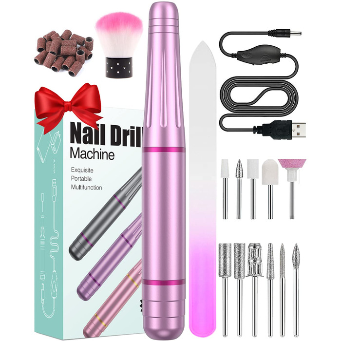 Електрична машинка для манікюру Nagelfräser 11 в 1 з регулюванням швидкості 20000 об/хв для гель-лаку, акрилу та апаратної манікюру (фіолетовий)
