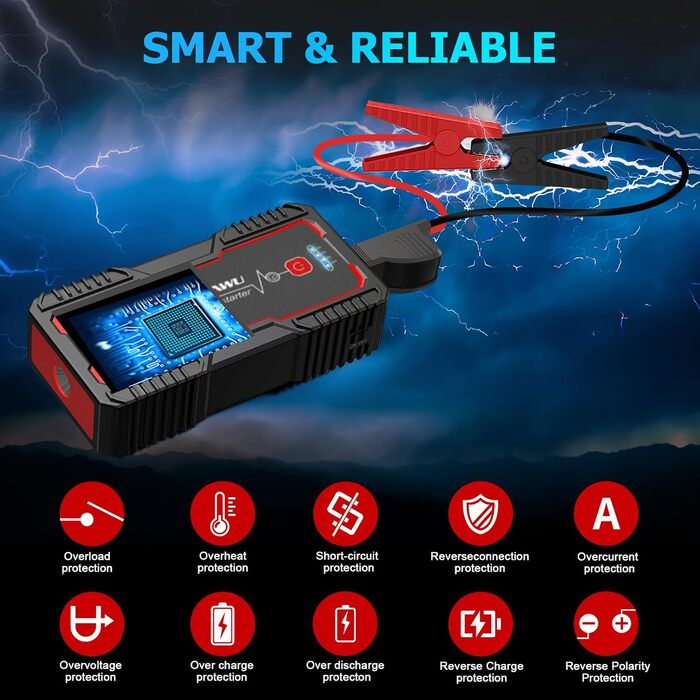 Бустерумулятор FOWAWU 2500A 22800mAh для автомобіля (бензин до 8л, дизель до 6.5л), пусковий пристрій для авто
