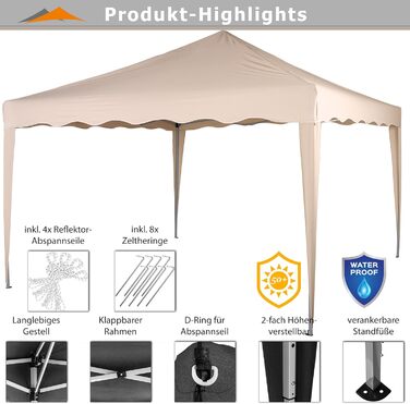 INSTENT Pavilion 3 x 3 m Basic, waterproof, UV protection 50+, (Champagne)