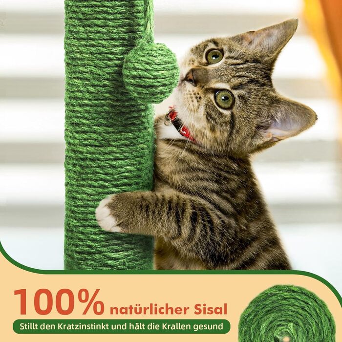 Когтеточка для котів Mora Pets Кактус 83 см, стовпчик із натурального сизалю, зелений, стійкий, компактний, ідеально для домашніх тварин