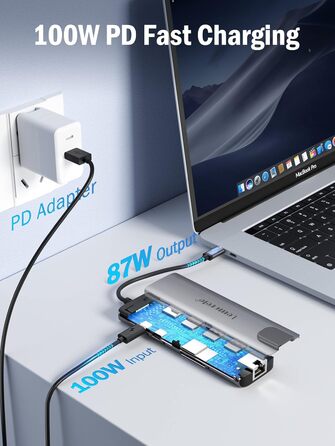 Lemorele Док-станція USB C хаб 9-в-1 з Ethernet: 2xHDMI 4K, 3xUSB 3.0/2.0, VGA, PD 100W, SD/TF, для Windows, MacBook, Dell, HP, Lenovo, Surface