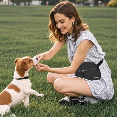 Сумка для дресирування собак Leckerlibeutel, з невеликим круглим мішечком, вбудованим диспенсером для собачих екскрементів та тримачем собачих екскрементів, кремового кольору (чорний)