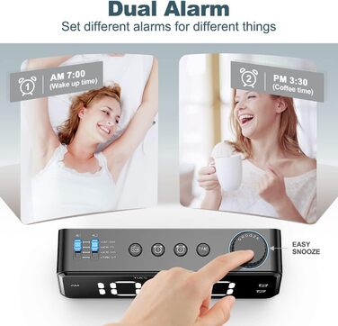 ANJANK FM Radio Alarm Clock with USB Charging Port | Dual Alarm with Weekday/Weekend Settings | 0-100% Dimmable and 6.5