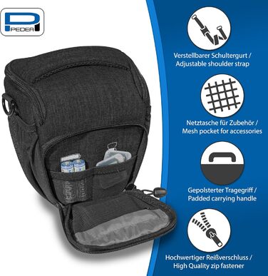 Сумка для камери Pedea: стильна модель для DSLR/SLR/System камер з дощем. Розмір M (Чорний)