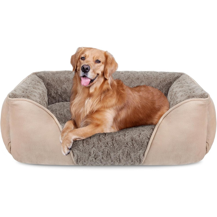 JOEJOY Dog Bed, Medium Dogs, Dog Basket Fluffy Washable, Non-Slip Anti-Anxiety Dog Beds, Dog Baskets for Medium and Large Dogs and Cats, 76x61x23cm (L 89 x W 63 x H 23 cm, Brown)