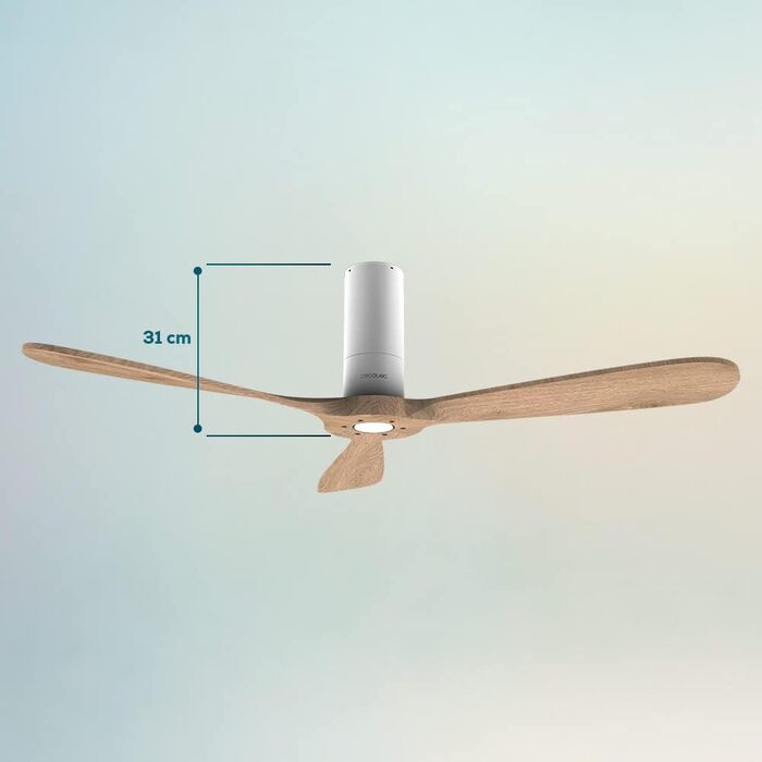 Стеляний вентилятор Cecotec EnergySilence Aero 5500 Black Aqua Connected з Wi-Fi та пультом дистанційного керування. 40 Вт, діаметр 52 дюйми, 3 лопаті, IP44, зимовий/літній режим, таймер (дерево)