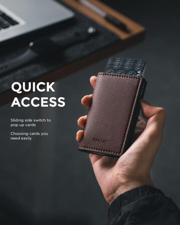 Гаманець-картхолдер VULKIT Pop-up RFID захист, шкіряний, коричневий, для 11 карток та купюр
