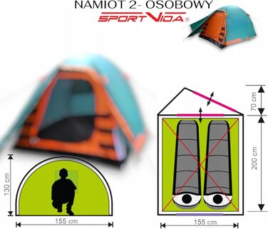 Намет туристичний Sportvida Campingzelt 2-3 особи, двошаровий, зелений, з тамбуром, захист від комарів, водонепроникний