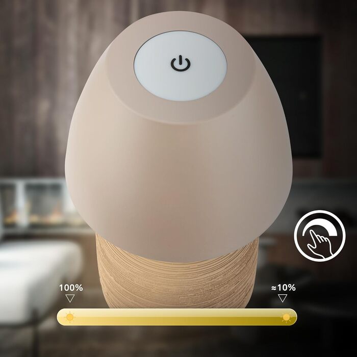 LED настільна лампа BRILONER бездротова IP44 з сенсором, диммуванням, керамічним цоколем, для дому та саду, 13,5x22 см, Бежева