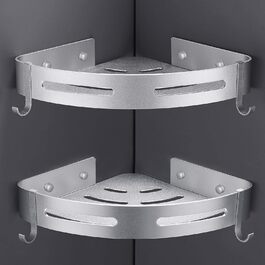 Hoomtaook Shower Shelf No Drilling Corner, Bathroom Shelf Shower Shelf Aluminum Shower Basket Bathroom Accessories Matte Finish Shower Baskets & Shower Shelves Bathroom Shelf 2 Pack with Hooks Silver