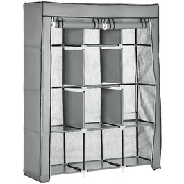 HOMCOM Fabric Closet with Hanging Rod, Folding Wardrobe 8 Tiers, Light Grey for Bedroom & Hallway