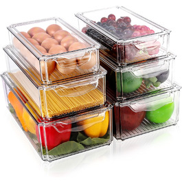 Diealles Shine Refrigerator Organizer Set, 6-Piece Organizer Boxes for Refrigerator with Lids, Transparent Refrigerator Boxes Stackable, Storage Box for Refrigerator for Kitchen Cabinets