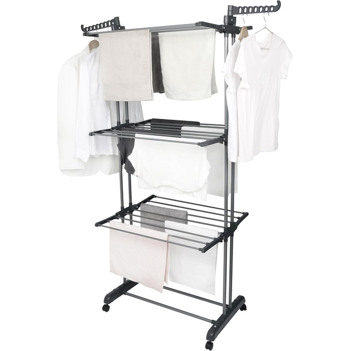 Сушарка для білизни, 4 яруси, сіра, складана, регульована, велика, нержавіюча сталь, для дому та вулиці, зі складними крилами