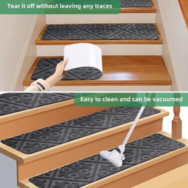 Килимки на сходи YISUN 15 шт., антиковзні, самоклеючі, прямокутні 20x65 см (сірі). Для дітей, літніх людей та собак. Для внутрішнього та зовнішнього використання.