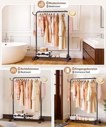 Міцний вішак для одягу на колесах Yorbay: металева стійка з полицею для багажу. Компактна вішалка для одягу в спальню, пральню, магазин (81 см). Чорний колір, 81 см