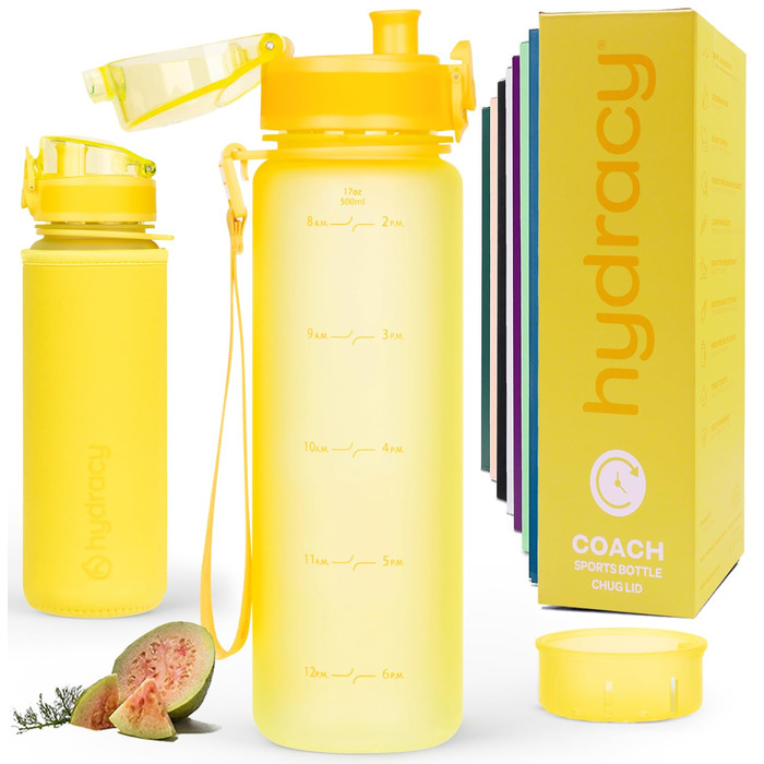 Пляшка для води Hydracy з фруктовим відсіком 500 мл, жовта - BPA-free, з міткою часу, спортивна, герметична