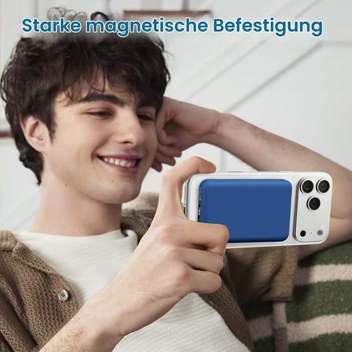 Бездротовий Power Bank AOGUERBE MagSafe 10000mAh, швидка зарядка 22.5W, USB-C, для iPhone 17/16/15/14/13/12 Pro Max (Блакитний)