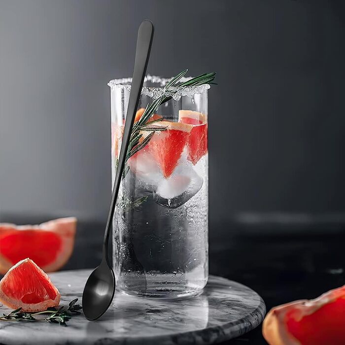 Набір ложок для лате AOOSY, 8 шт., 22.7 см, нержавіюча сталь. Ложки для кави, коктейлів, десертів та морозива. Сріблясті та чорні ложки.