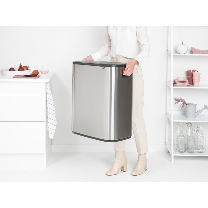 Відро для сміття Brabantia біле, 60 літрів, нержавіюча сталь з покриттям проти відбитків пальців