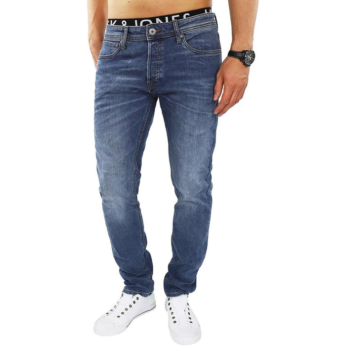 Джинси чоловічі JACK & JONES Tim Original Agi 010 Slim Straight Used Look, бавовна з еластаном, синій денім 32W/32L