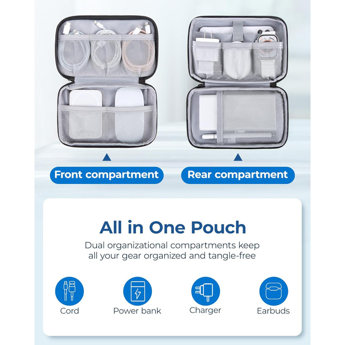 Органайзер для кабелів та електроніки BAGSMART: водонепроникна сумка-органайзер для подорожей, чорний