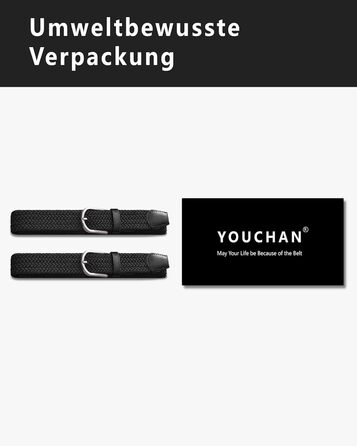 YOUCHAN 2 шт. Ремені для жінок та чоловіків, еластичні плетених ременів, 3,3 см, регульовані, унісекс (чорний + чорний, 120 см)