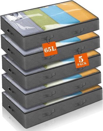 5 шт. Комод під ліжко Withosent 90L, Коробка для зберігання під ліжко з фетру, Складана сумка для зберігання одягу, постільної білизни, ковдр, подушок (5 шт./90L)