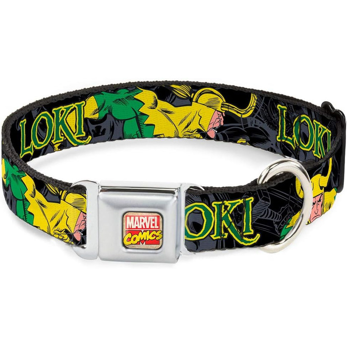 Нашийник для собак Marvel Comics Loki, чорний/сірий/жовтий/зелений, розмір M (11-17 дюймів, 2.5 см)