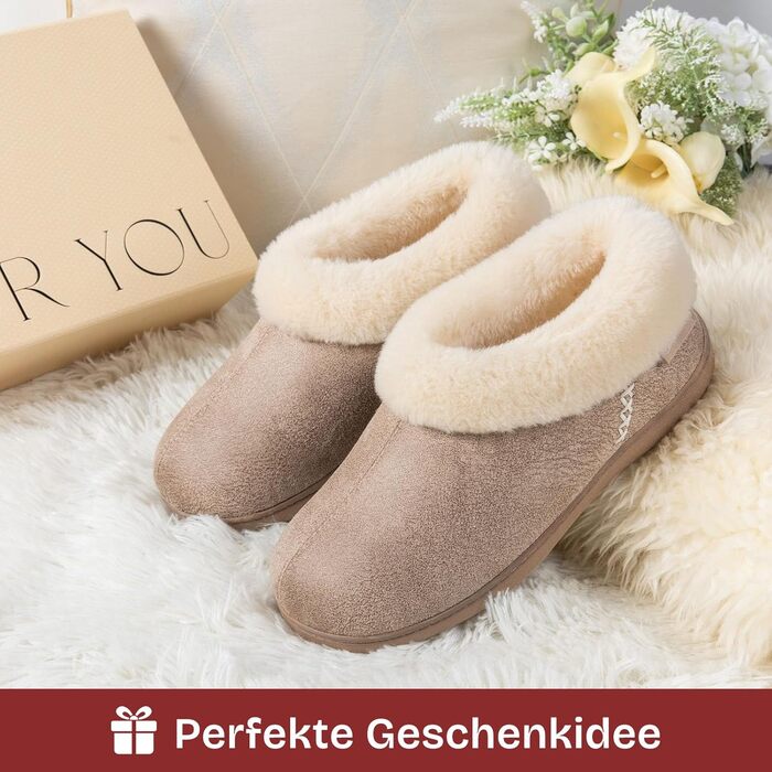 Тапочки домовиті жіночі EverFoams зимові, антиковзні, теплі, з м'якого плюшу та піною з пам'яттю, 38/39 EU, тауп