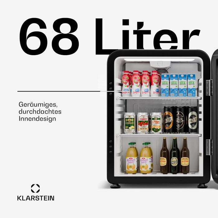Klarstein Audrey Evo: Холодильник для напоїв 68 л, ретро-дизайн, LED-підсвічування, чорний