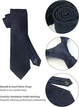 Набір краваток з квітковим візерунком Paisley для чоловіків: краватка, нагрудна хустинка, затискачі для краваток, затискачі для краваток, запонки. Подарунковий набір, темно-синій