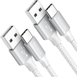 Кабель USB-A на USB-C, білий, 2 шт., 1 м, швидка зарядка 3.1A для iPhone 15/16/17 Pro Max, Samsung Galaxy S24/S23/S22/S21, A55/A54/A35/A25/A16