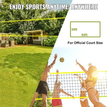 VEVOR Adjustable Height Volleyball Net Set - Portable Beach Volleyball Net for Outdoor Play - Includes Volleyball & Carry Bag - Perfect for Garden, Beach, Lawn