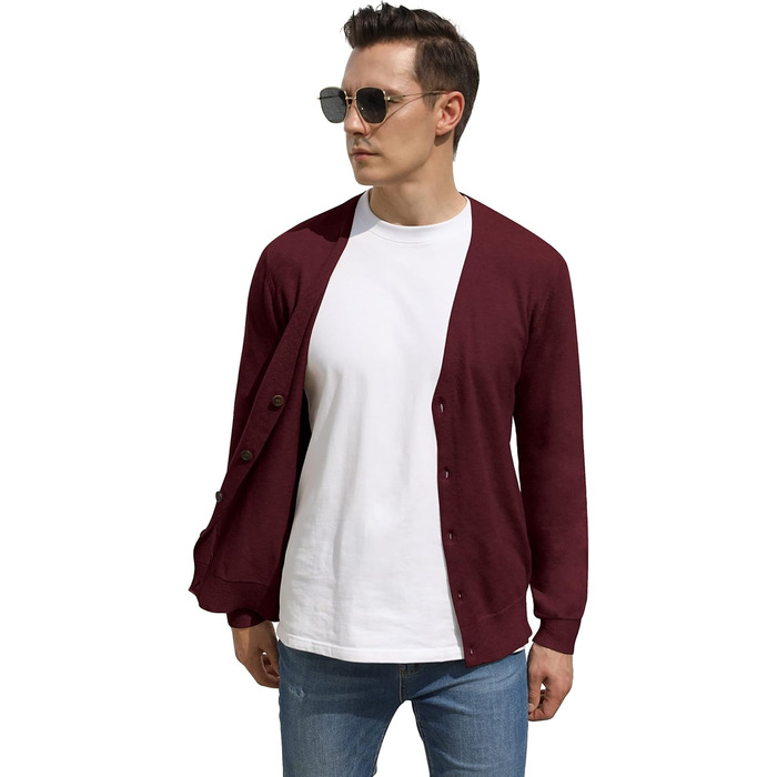 Чоловічий кардиган Hisir з V-подібним вирізом, легкий, елегантний, зимовий, класичний, з ґудзиками (бордовий, M)