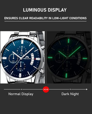 Чоловічий годинник MEGALITH з нержавіючої сталі, хронограф: велике циферблат, водостійкий, з датою, для роботи та відпочинку. Стильний подарунок для чоловіків, колір: срібно-блакитний.