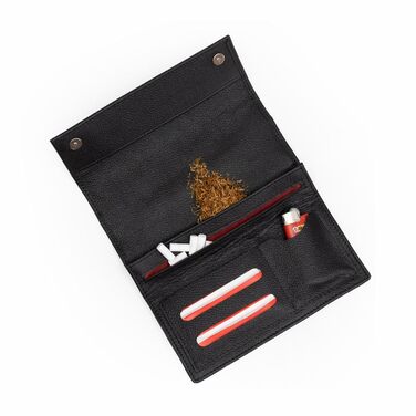 Richhoff Tobacco Pouch made of Premium Leather - Tobacco Bag with Magnetic Closure - Rolling Pouch with Extra Double-Paper & Filter & Lighter Pocket - Tobacco Bag - (Black)