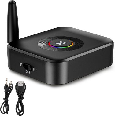 OQIMAX Bluetooth 5.1 Передавач/Приймач Аудіо з AUX/RCA/Оптикою, TF-карта, USB, для TV, Stereoanlage (Чорний)